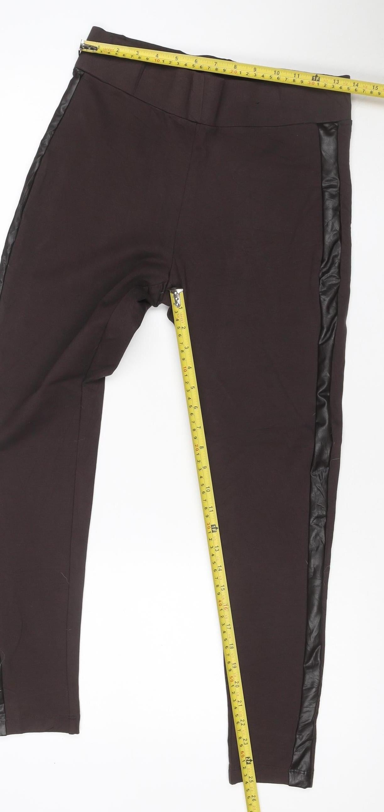 Marks and Spencer Women's Black UK 12 Regular Faux Leather Panel Leggings