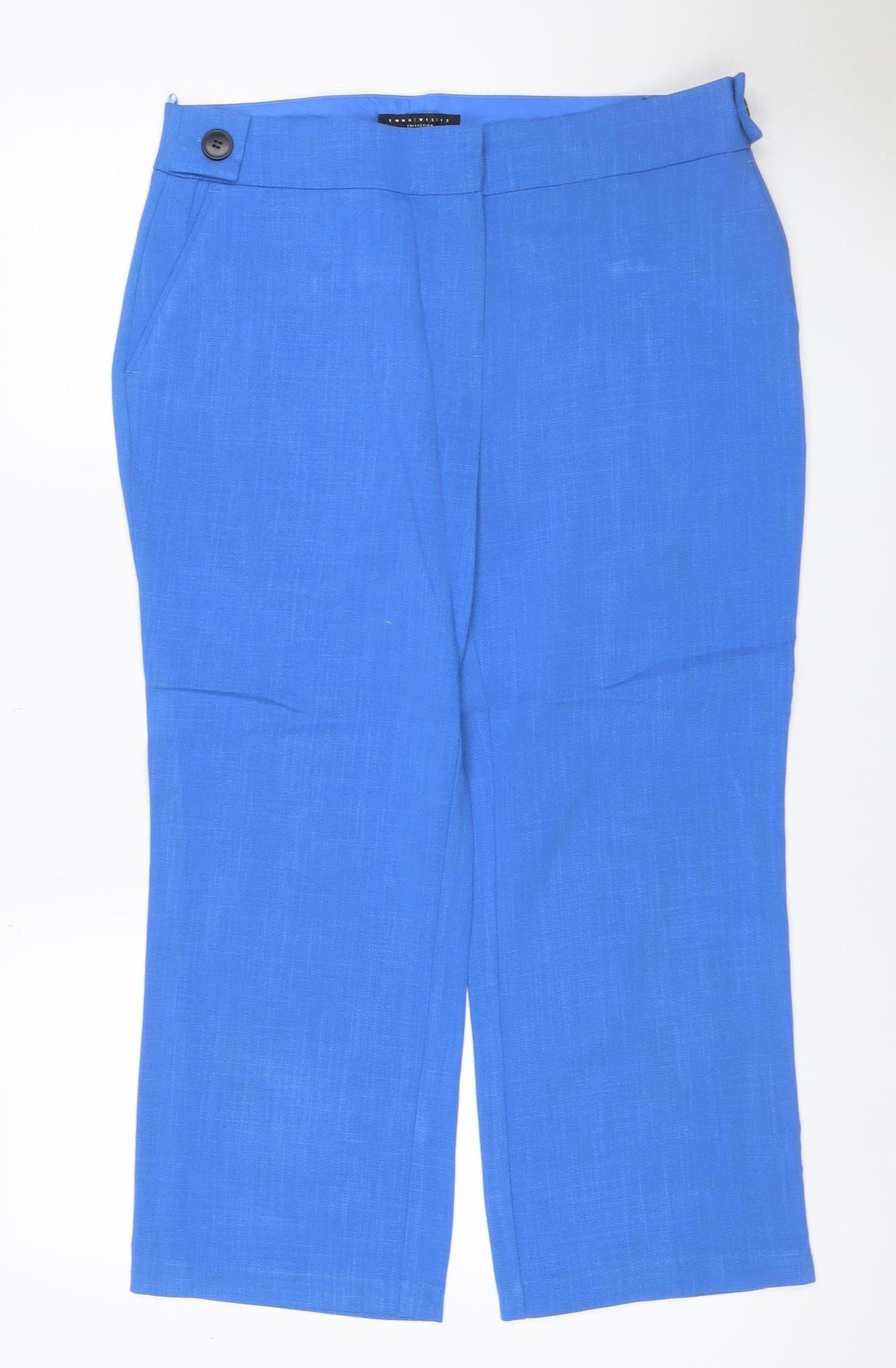 Next Women’s Blue Linen Blend Tailored Straight Trousers UK 12