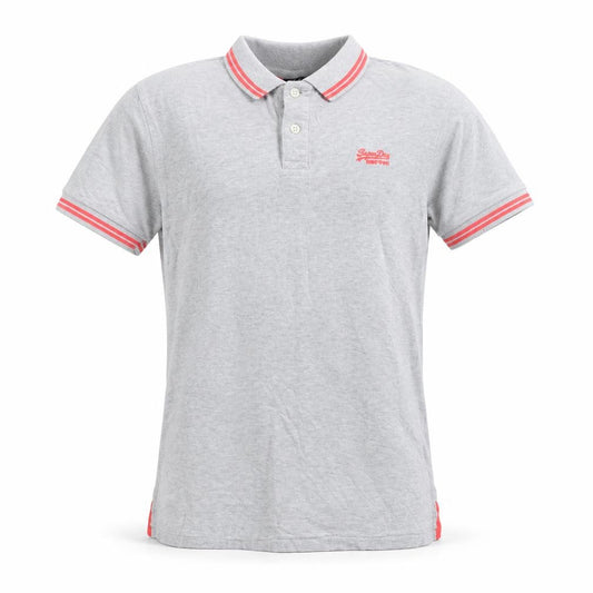 Superdry Men’s Grey Pink Trim Logo Cotton Polo Shirt M