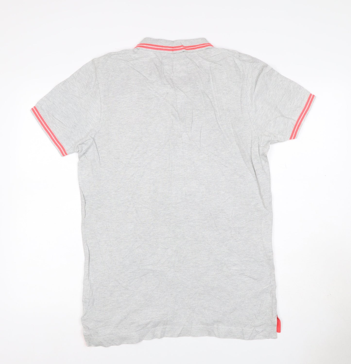 Superdry Men’s Grey Pink Trim Logo Cotton Polo Shirt M