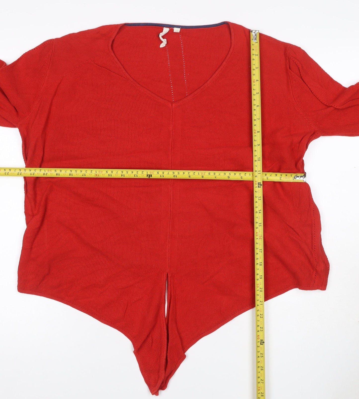 White Stuff Women Red UK 12 V-Neck Cotton Knit Pullover Jumper