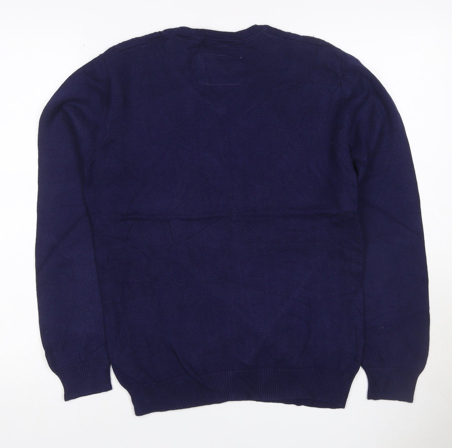 Tulchan Women Navy M Cable-Knit V-Neck Cotton Pullover Jumper