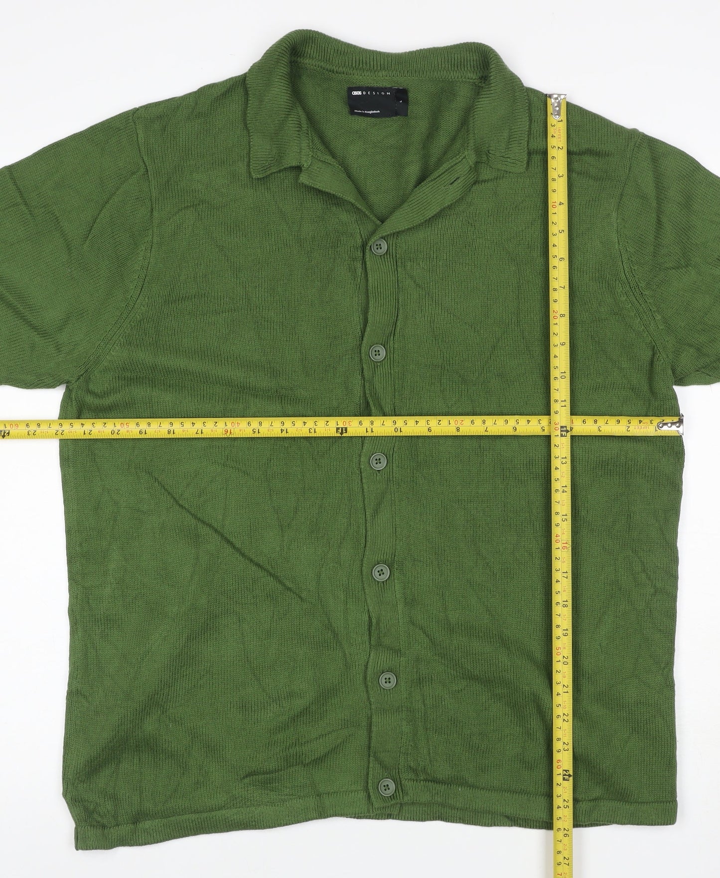 ASOS Design Men’s Green L Short Sleeve Cotton Button Cardigan Collared