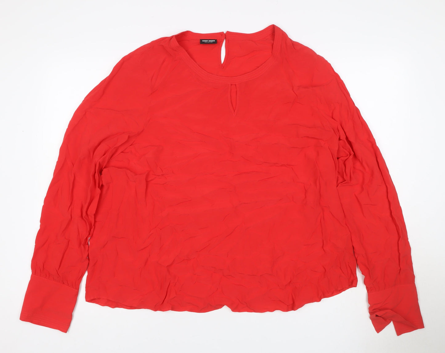 Gerry Weber Women Red UK 22 Viscose Long Sleeve Keyhole Blouse