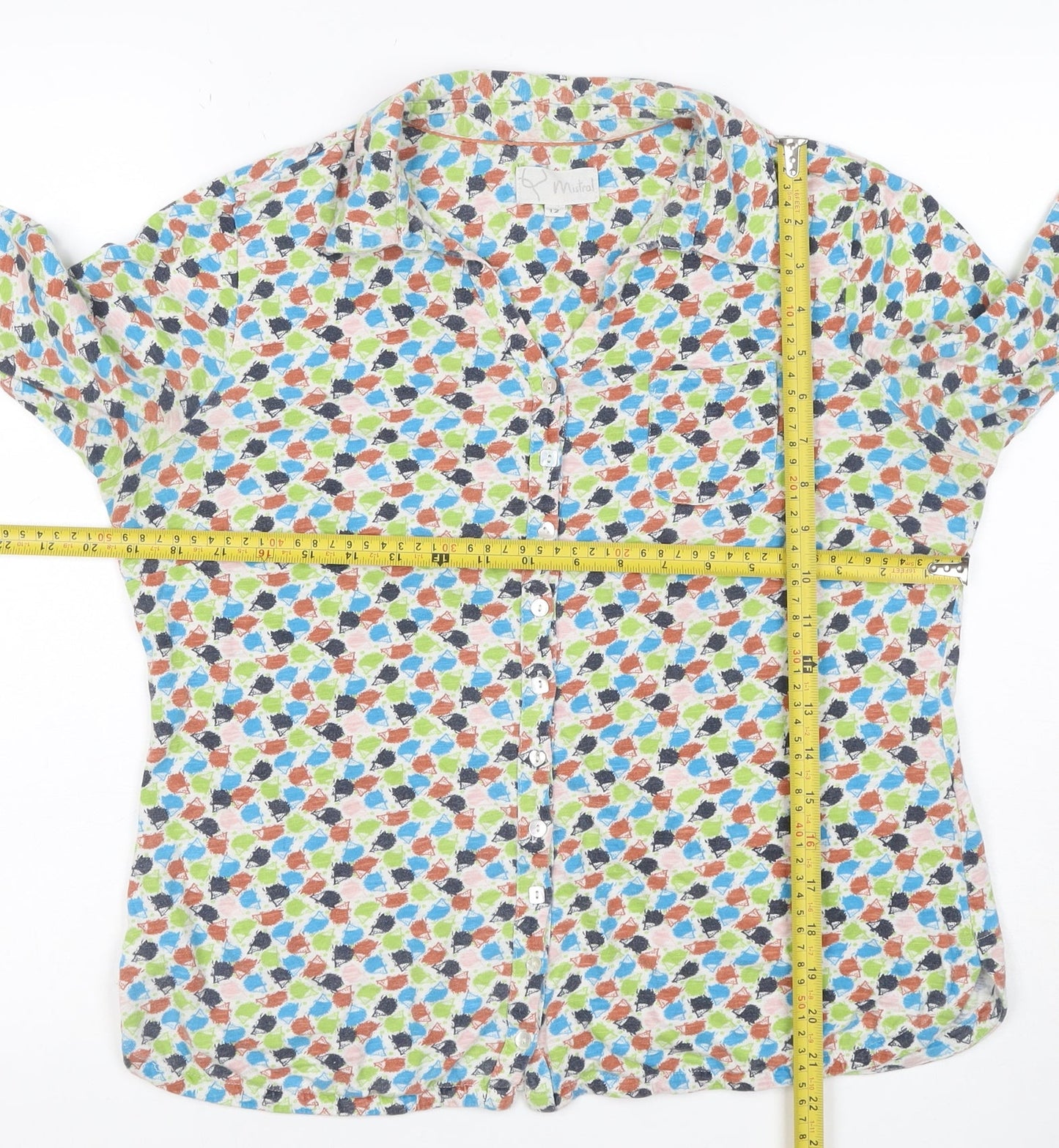 Mistral Women’s Multicoloured Size 12 Geometric Cotton Button-Up Shirt