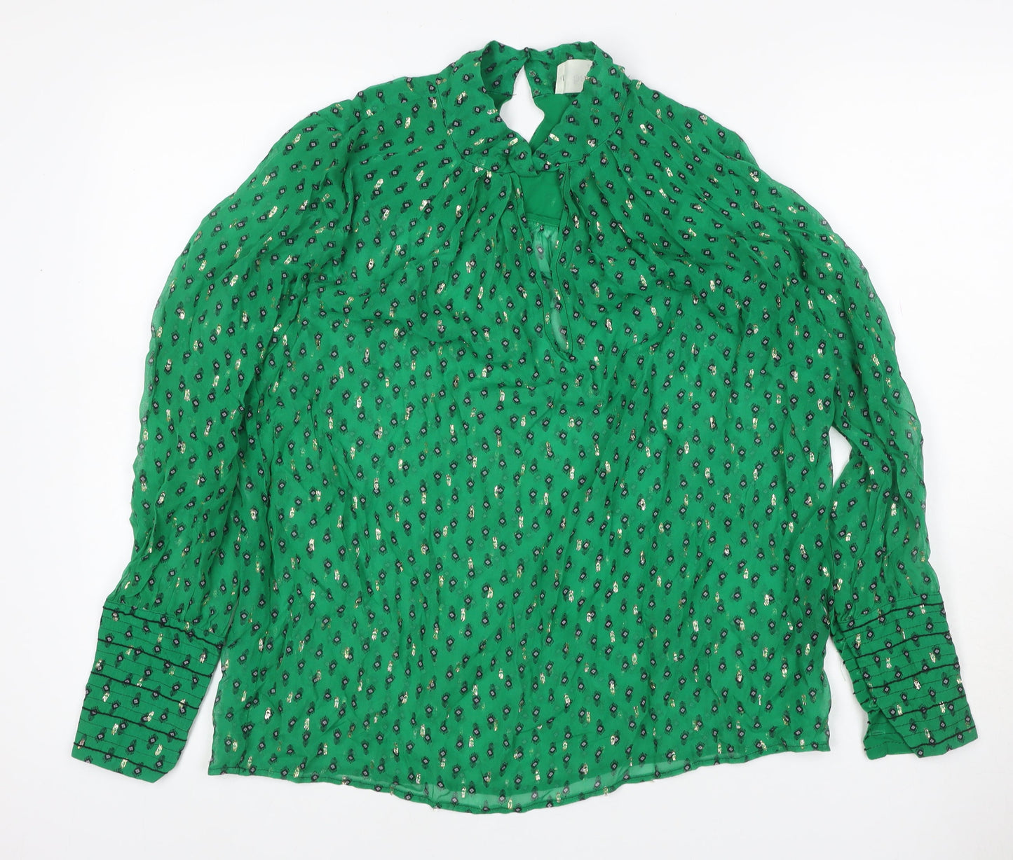 ba&sh Women Green UK 6 Geometric Metallic Long Sleeve Tunic Blouse
