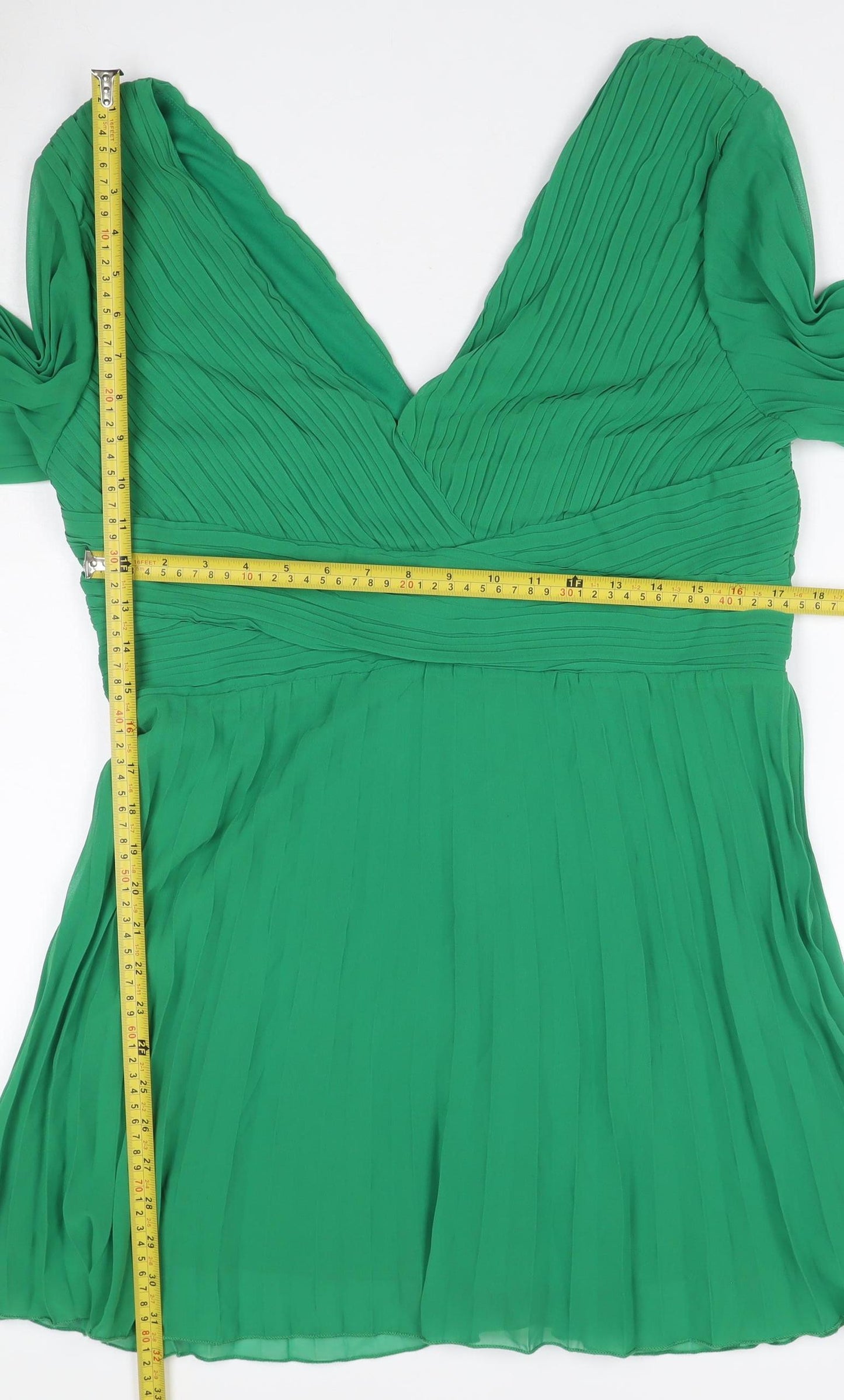 Boohoo Women Green UK 16 Pleated V-Neck Fit & Flare Party Dress