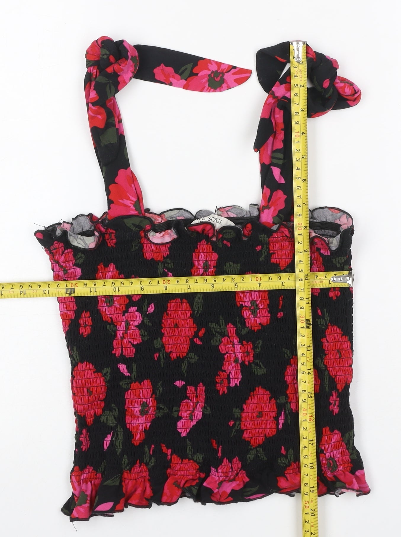 Brave Soul Women Black Floral Tie Strap Smocked Camisole Top Size L