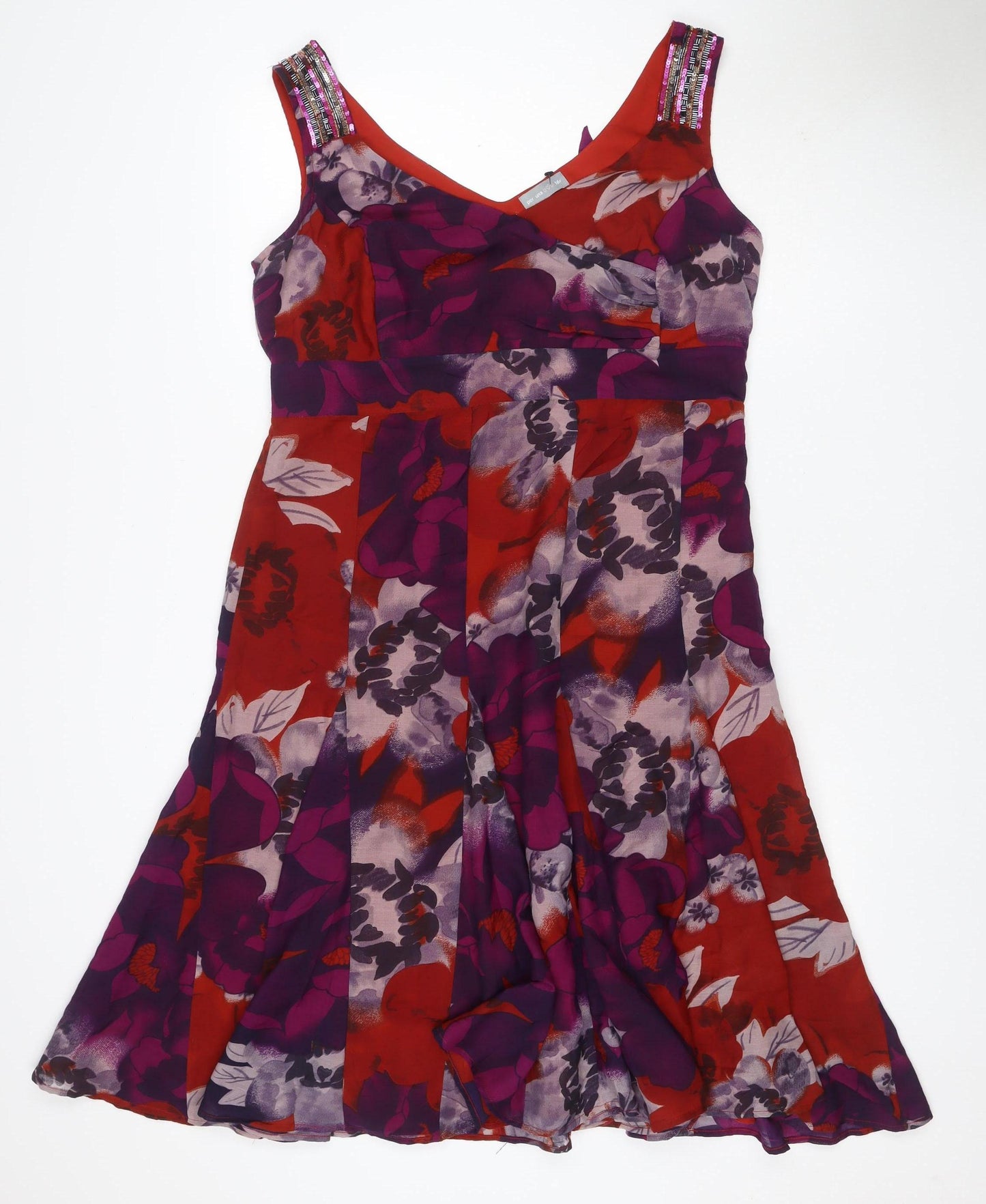 Per Una Women Red Floral UK 16 A-Line One Shoulder Chiffon Midi Dress