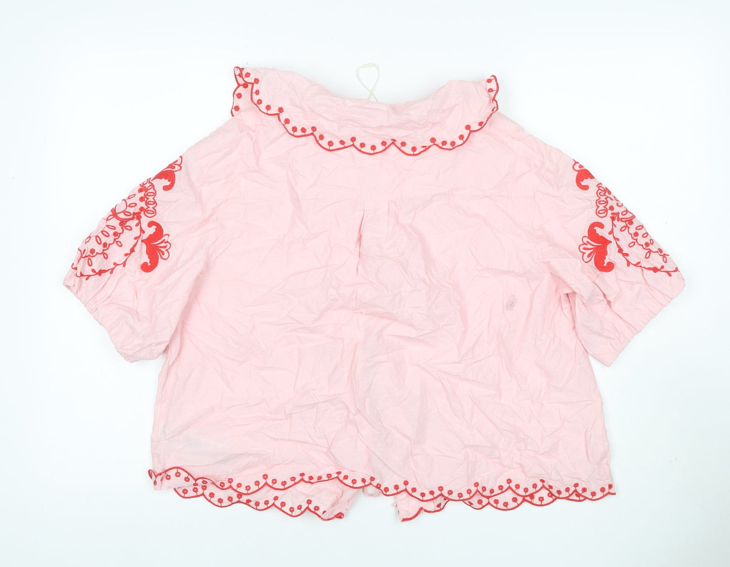 Marks and Spencer Women Pink Size 14 Embroidered Tie Front Blouse