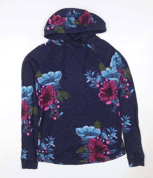 Joules Women’s Blue Floral Hooded Pullover Sweatshirt UK 12