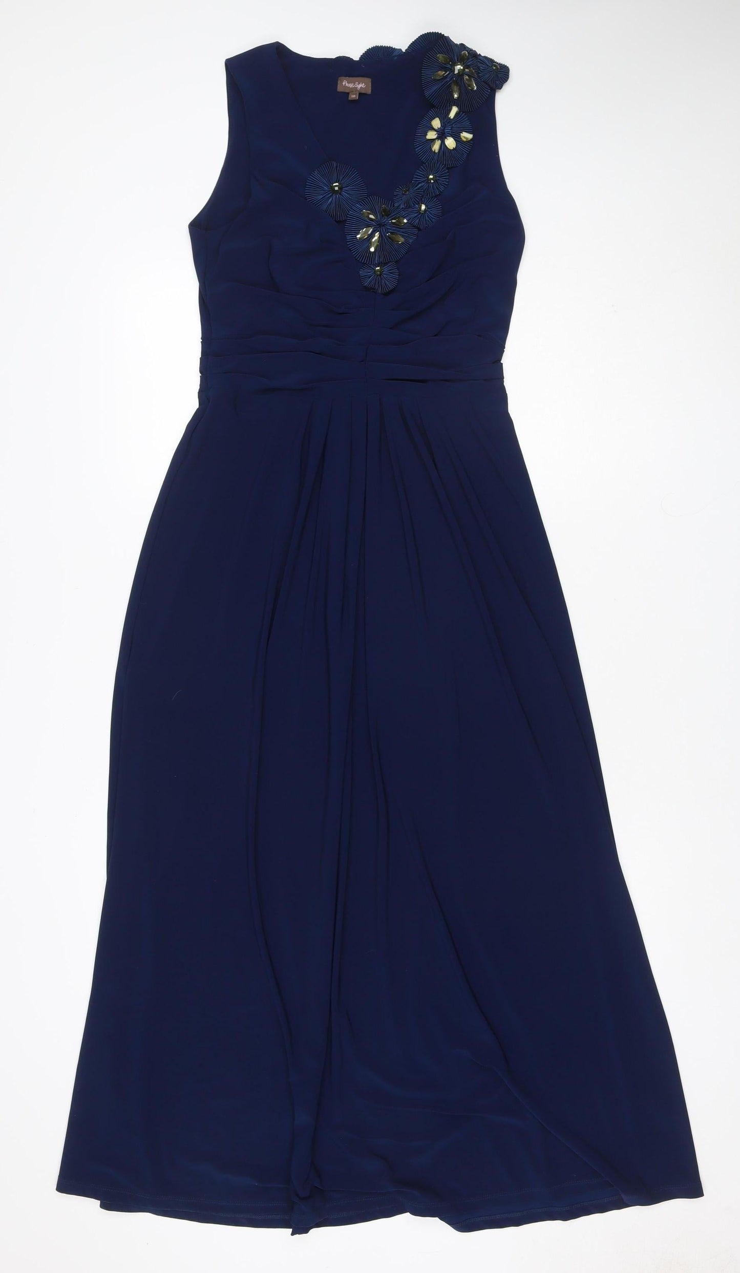 House of Elegance Women Blue UK 10 Long A-Line Beaded Formal Dress