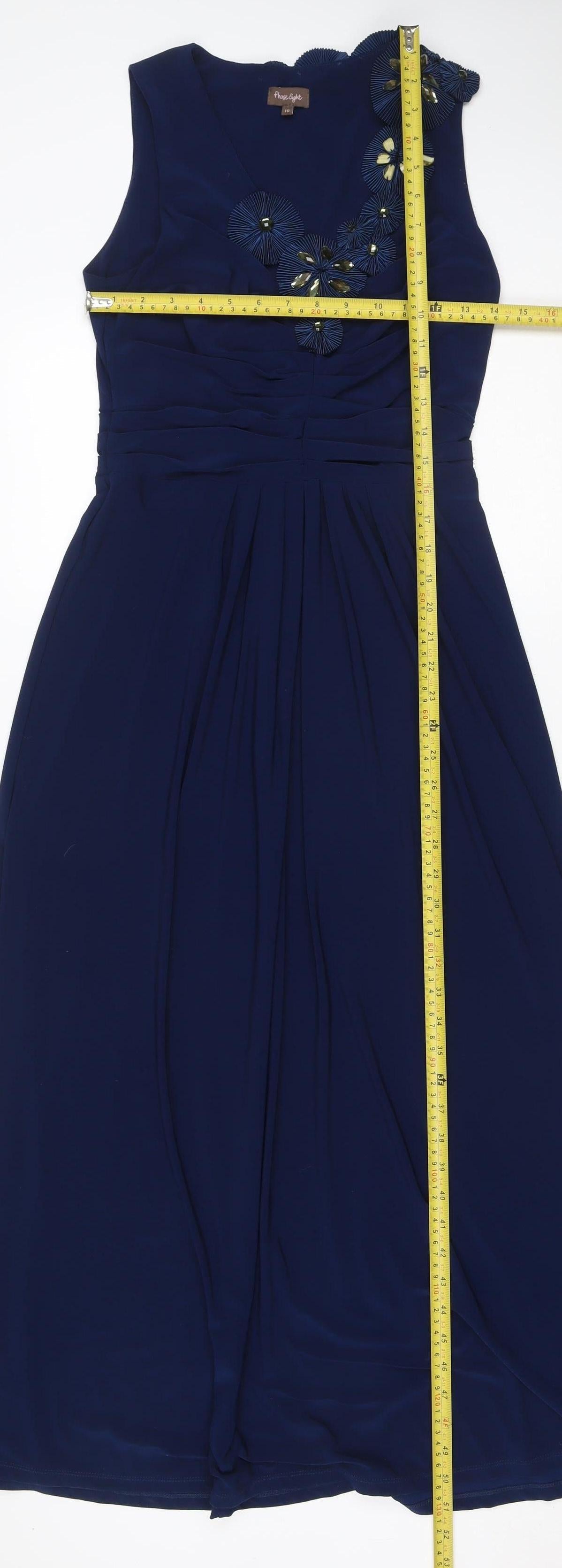 House of Elegance Women Blue UK 10 Long A-Line Beaded Formal Dress