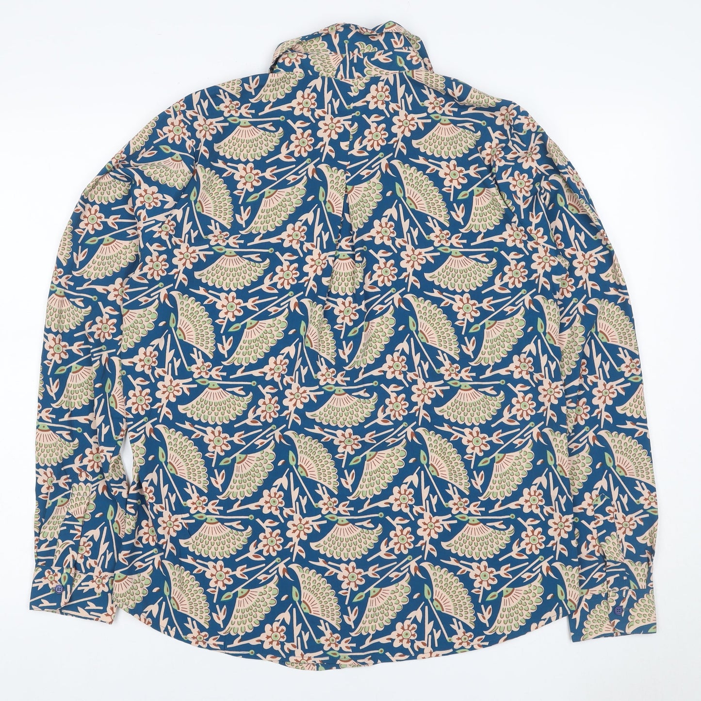 ASOS Women Blue Bird Floral Viscose Button-Up Shirt UK 12