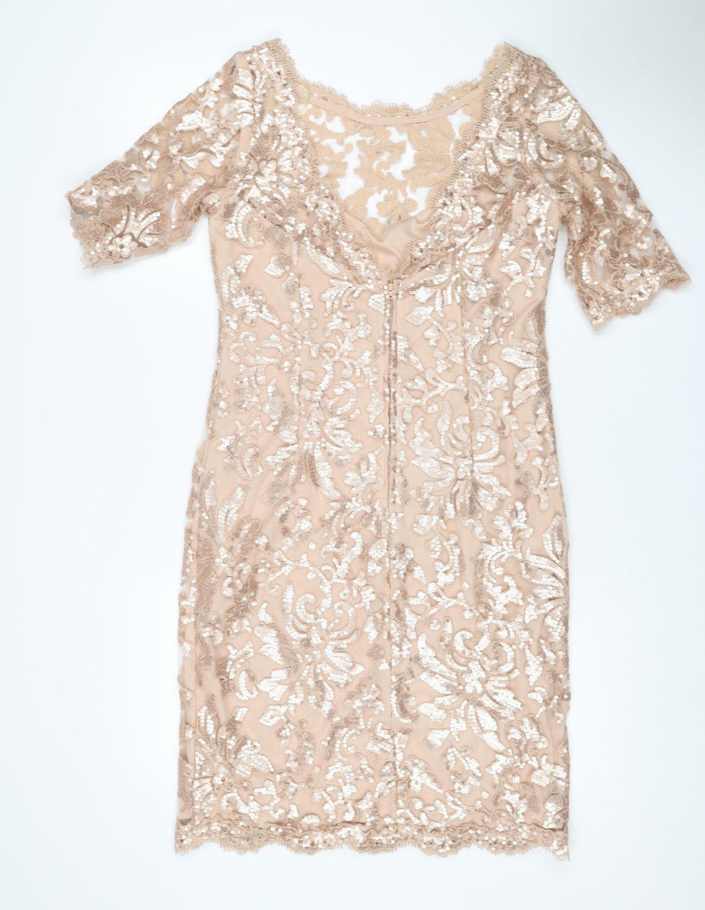 Montique Women’s Beige Sequin Lace Bodycon Mini Dress UK 10