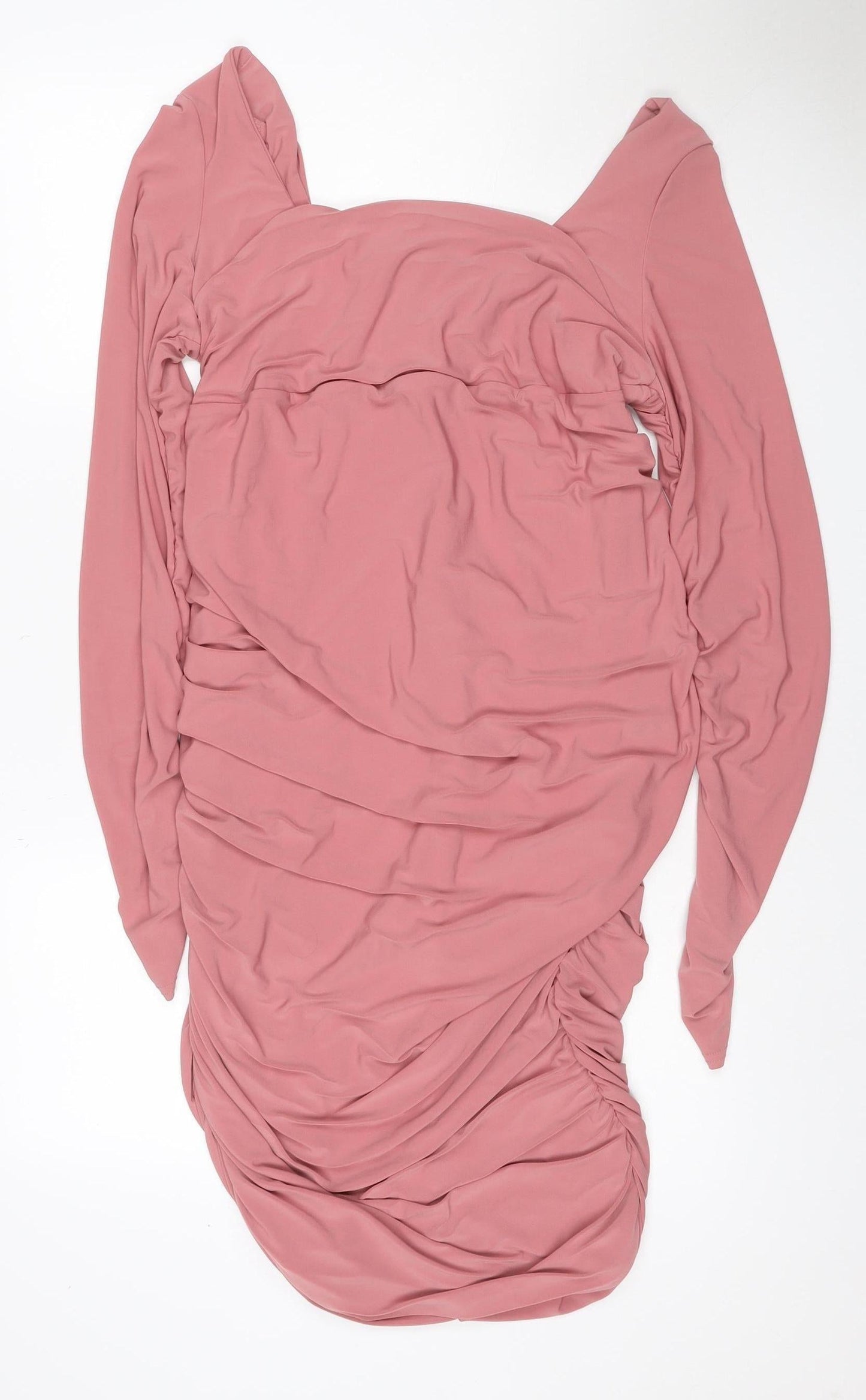 Club L London Women Pink UK 16 Maxi Off Shoulder Ruched Long Sleeve Dress