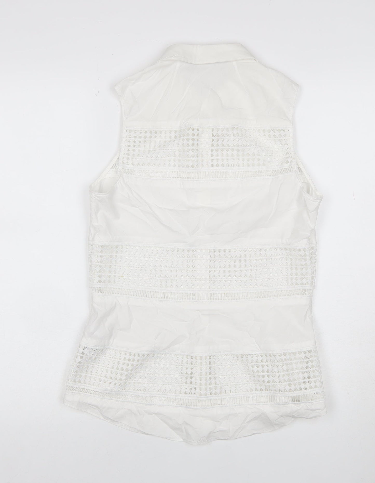 Karen Millen Women White UK 10 Sleeveless Lace Button-Up Tunic Blouse