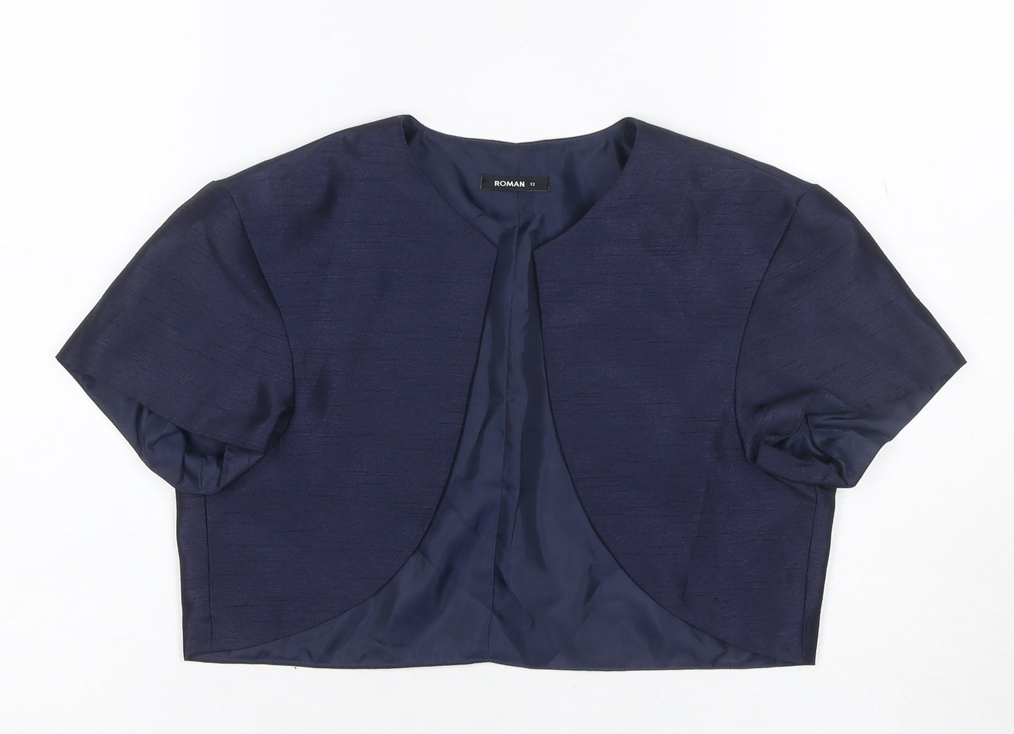 Roman Women Blue UK 12 Cropped Suit Jacket Lined Short Sleeve