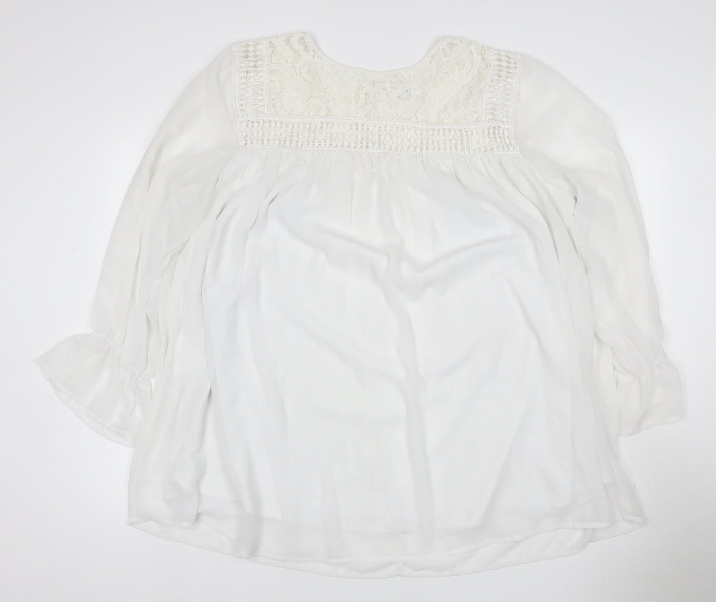Yours Women Ivory UK 24 Lace Chiffon Tunic Blouse Bell Sleeve