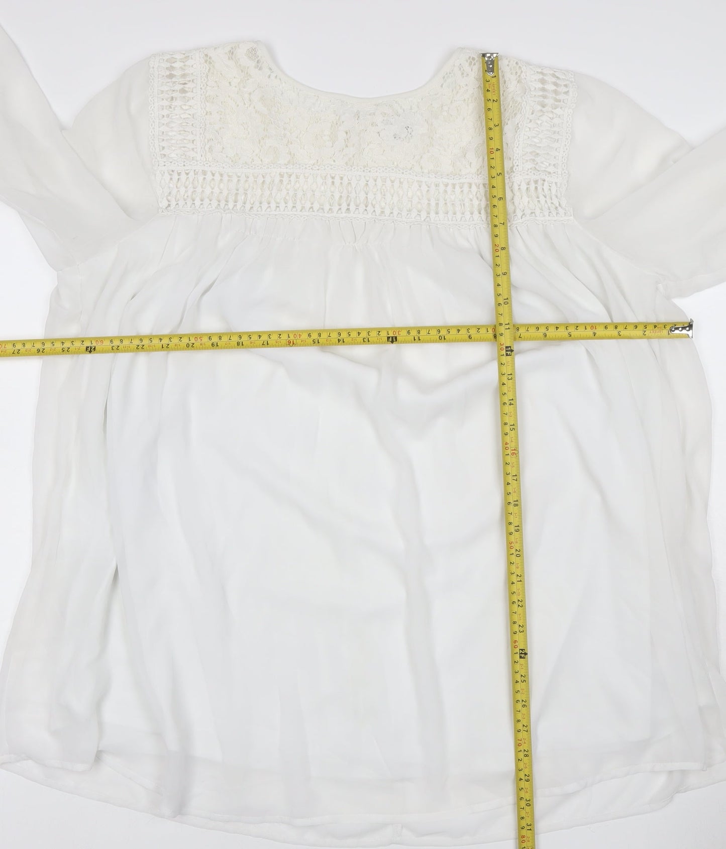 Yours Women Ivory UK 24 Lace Chiffon Tunic Blouse Bell Sleeve