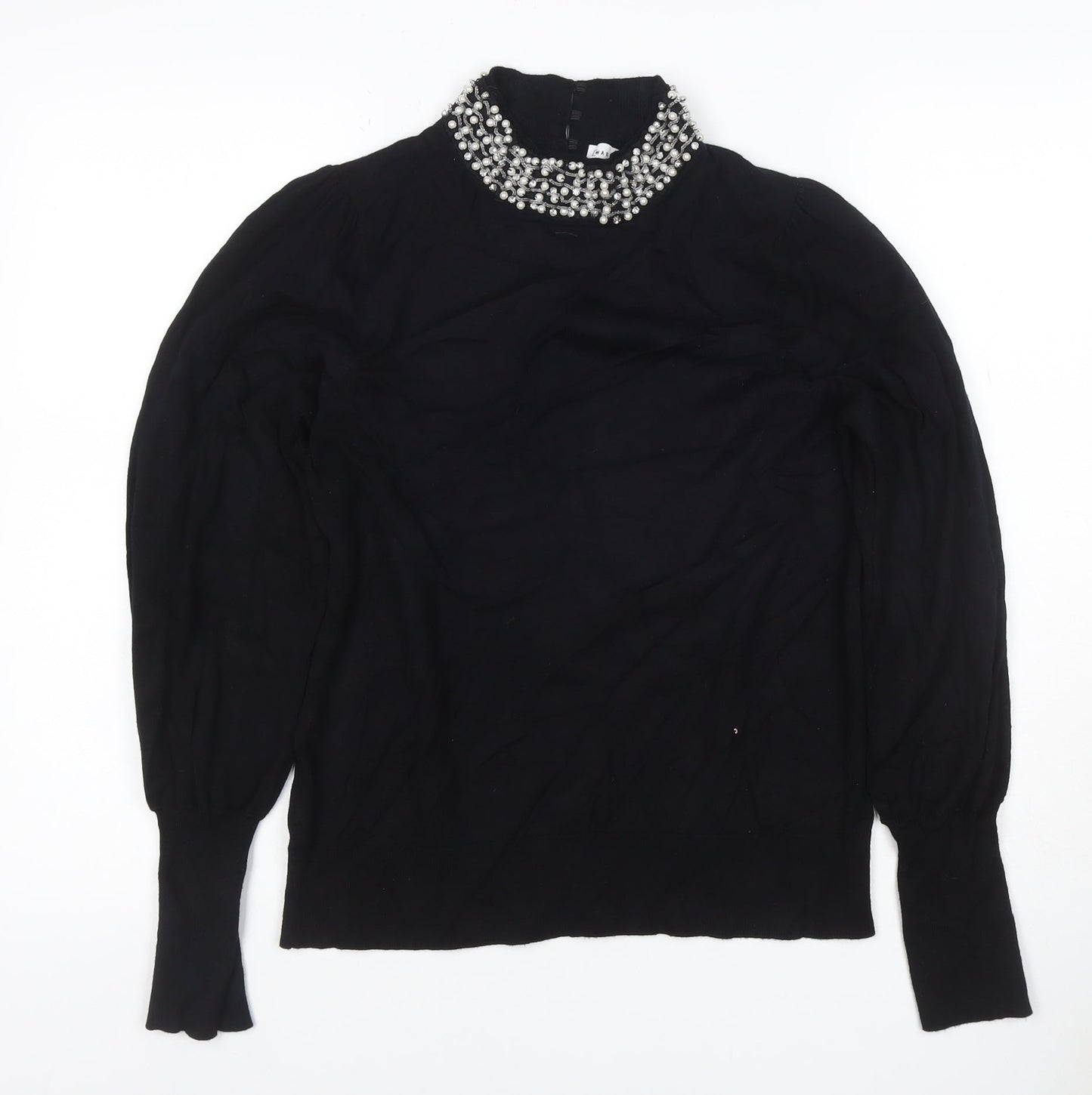 Warehouse Women Black UK 14 Embellished High Neck Knit Jumper