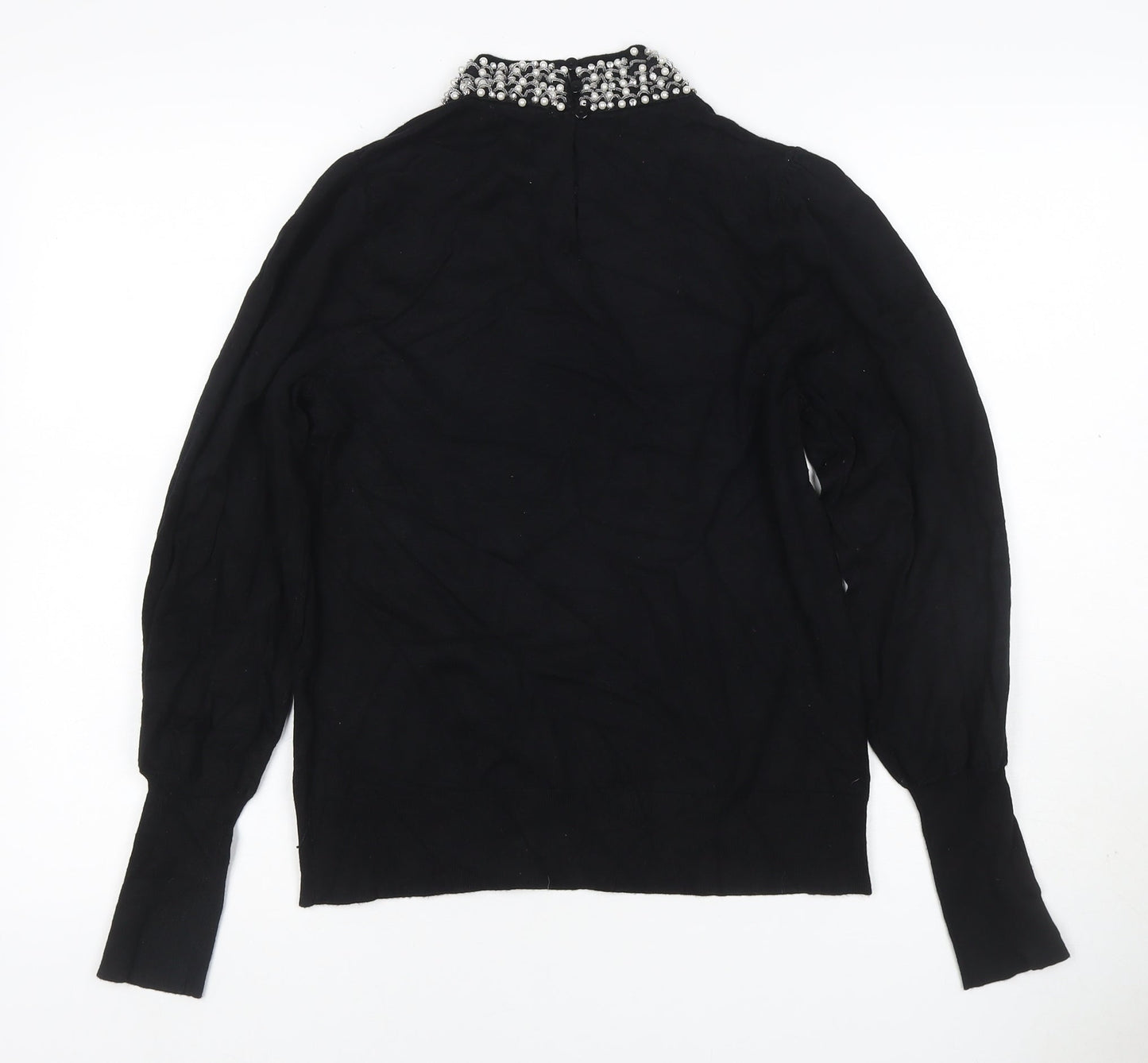 Warehouse Women Black UK 14 Embellished High Neck Knit Jumper