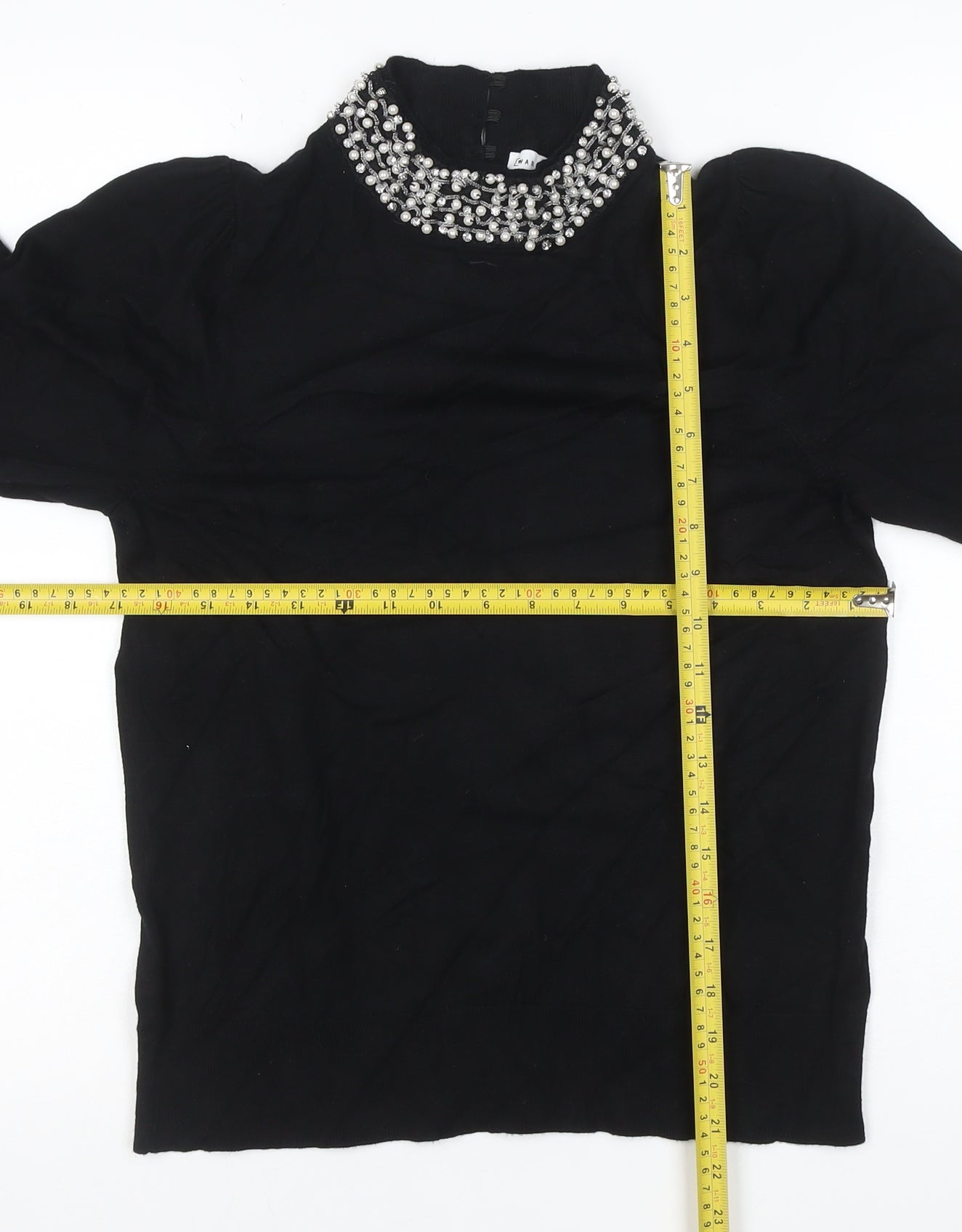 Warehouse Women Black UK 14 Embellished High Neck Knit Jumper