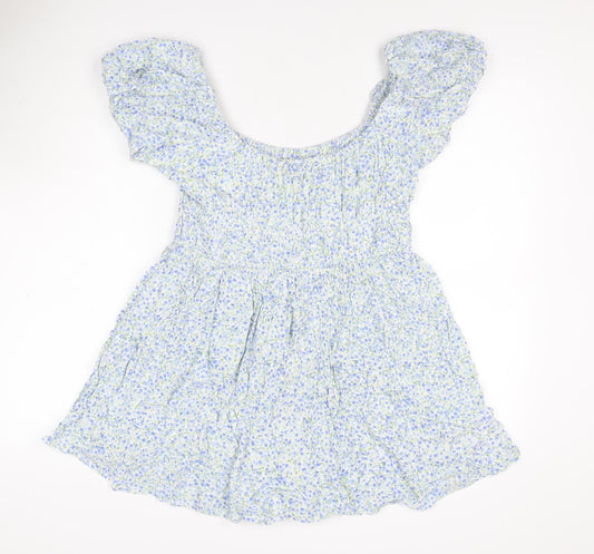 Daisy Street Women Blue Floral Off Shoulder Playsuit Size L Viscose