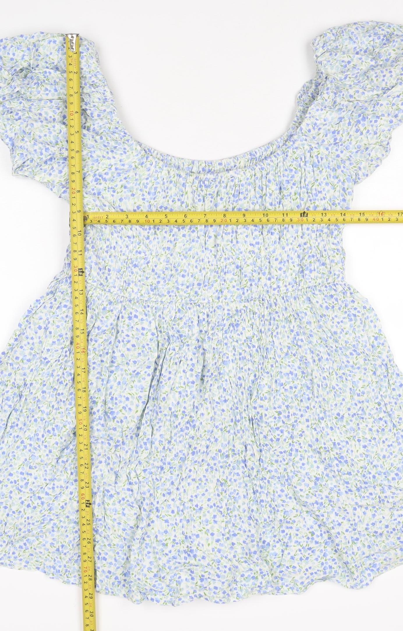Daisy Street Women Blue Floral Off Shoulder Playsuit Size L Viscose