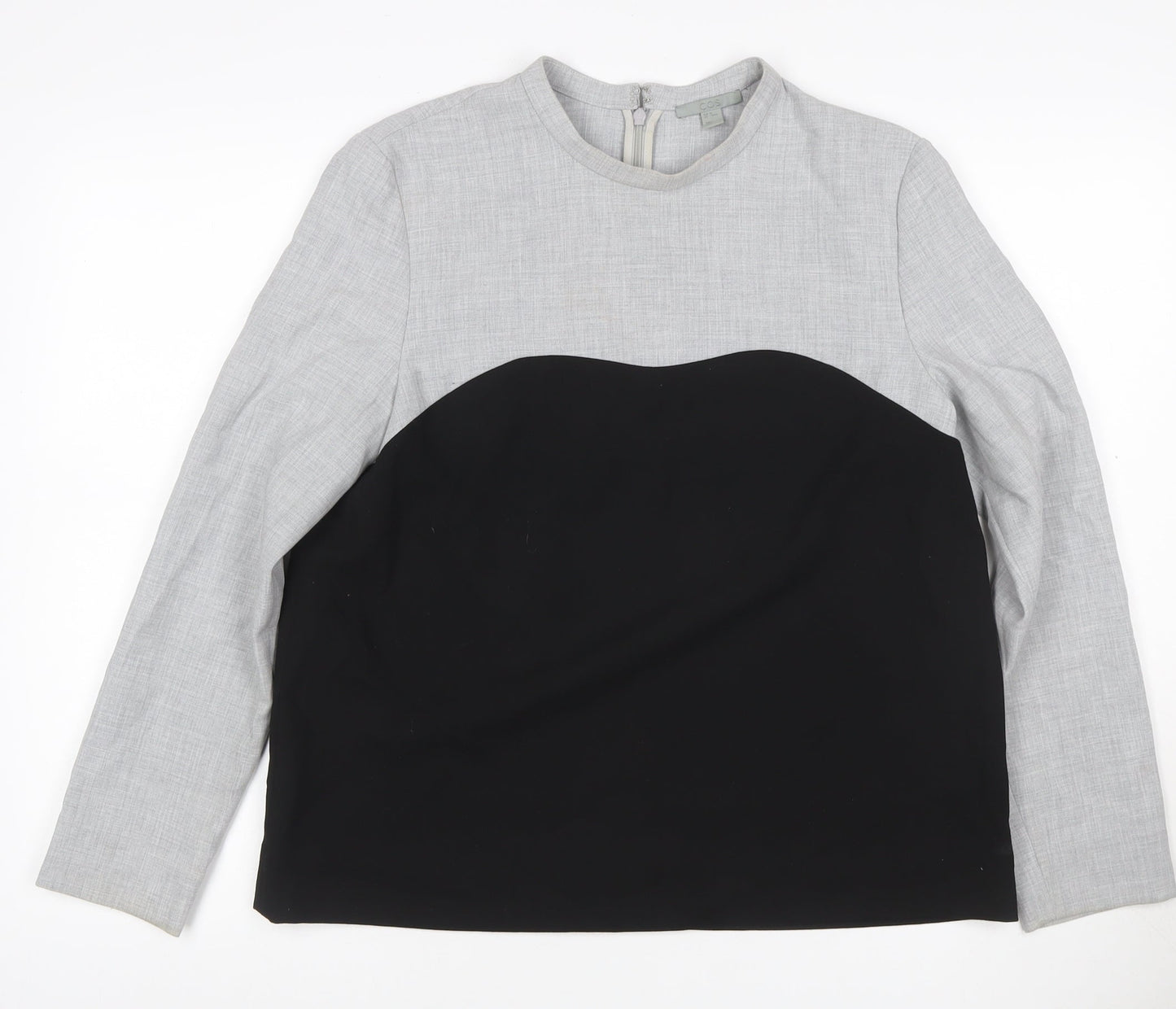 COS Women Grey Black Colourblock Long Sleeve Zip Blouse UK 12