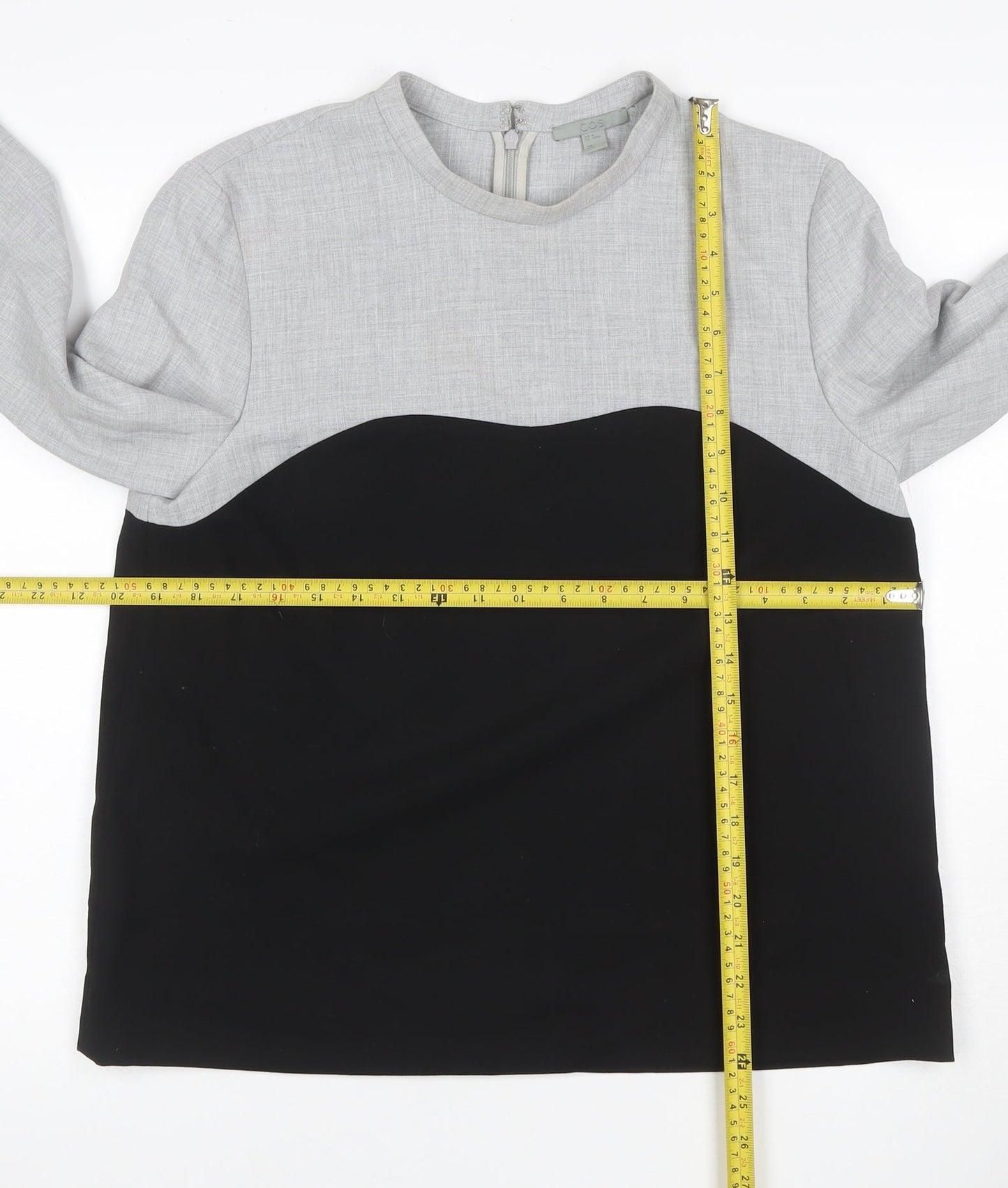 COS Women Grey Black Colourblock Long Sleeve Zip Blouse UK 12