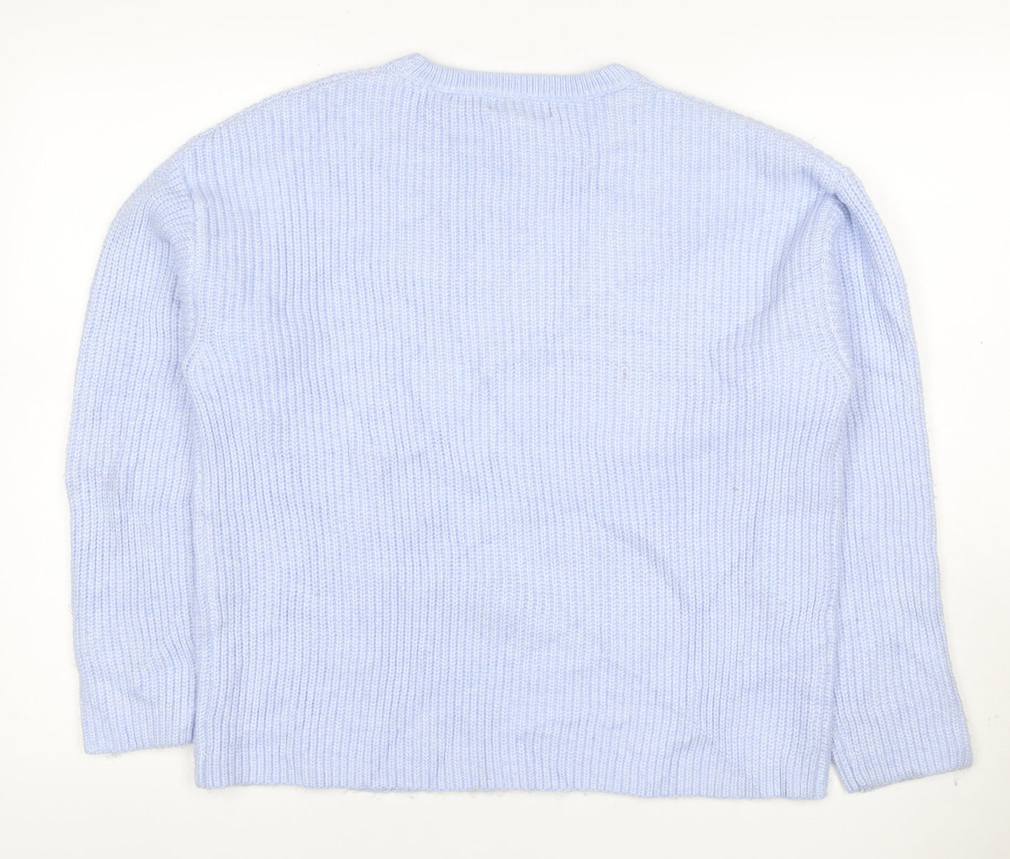 Marks & Spencer Women Blue M Crew Neck Rib Knit Jumper Long Sleeve