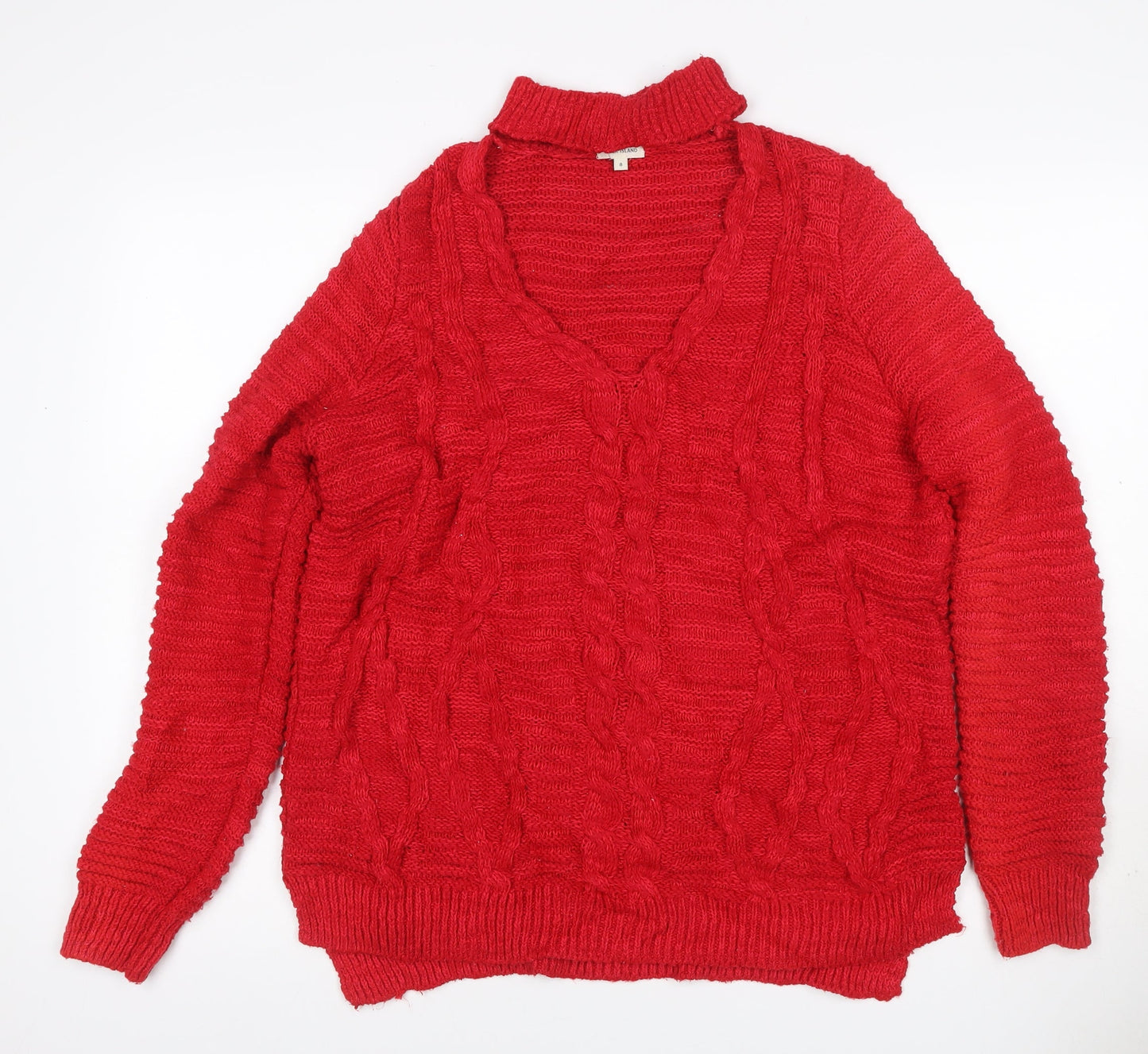 River Island Women Red UK 8 Cable-Knit Roll Neck Jumper