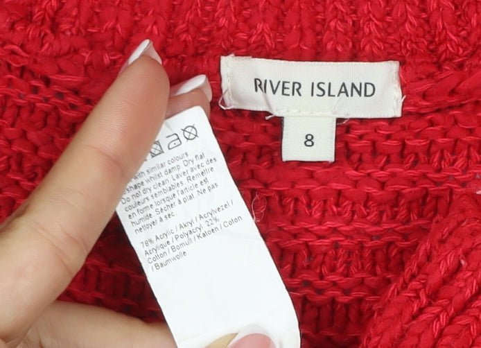 River Island Women Red UK 8 Cable-Knit Roll Neck Jumper