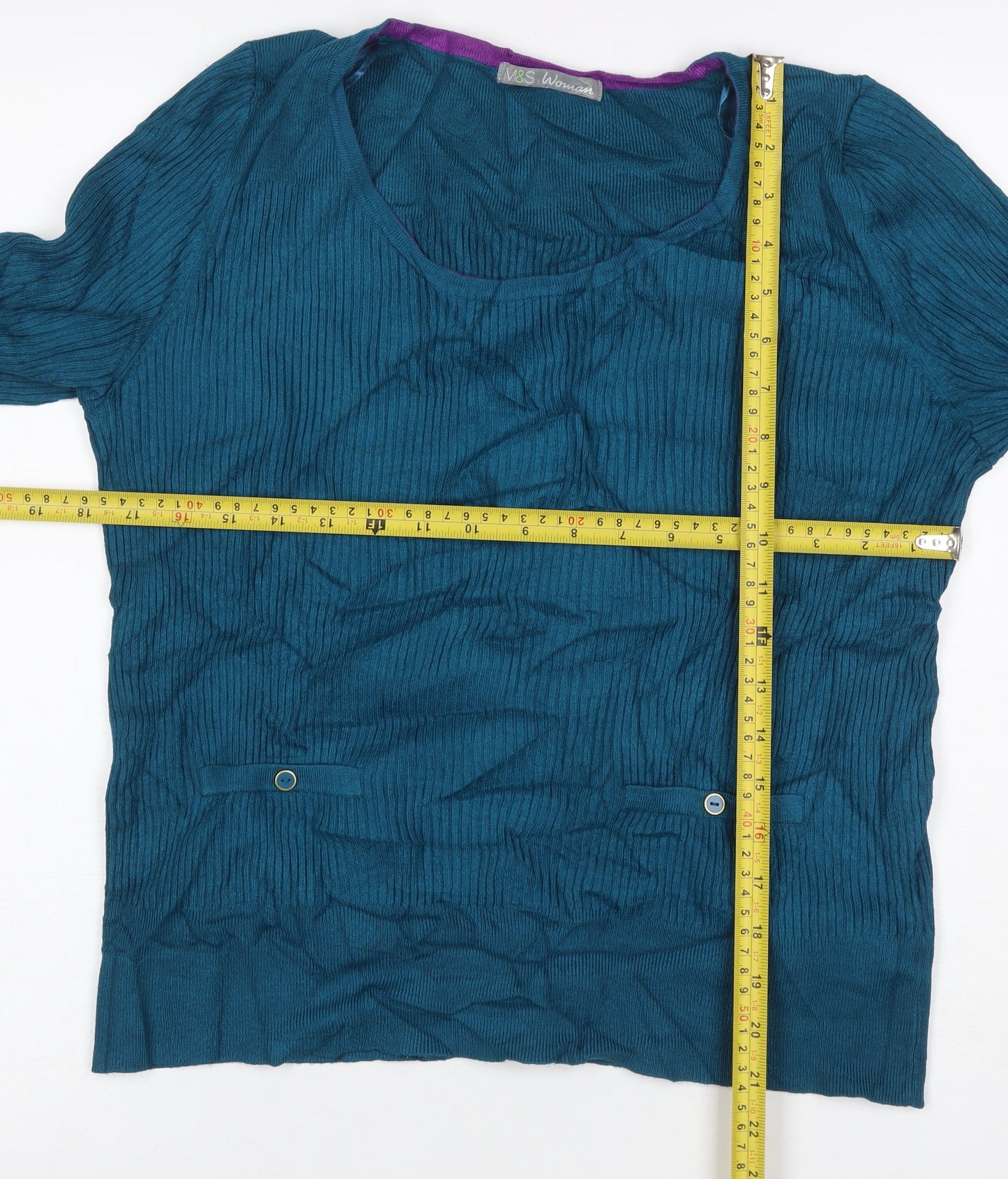 Marks and Spencer Women’s Blue UK 20 Rib Knit Long Sleeve Tunic Jumper