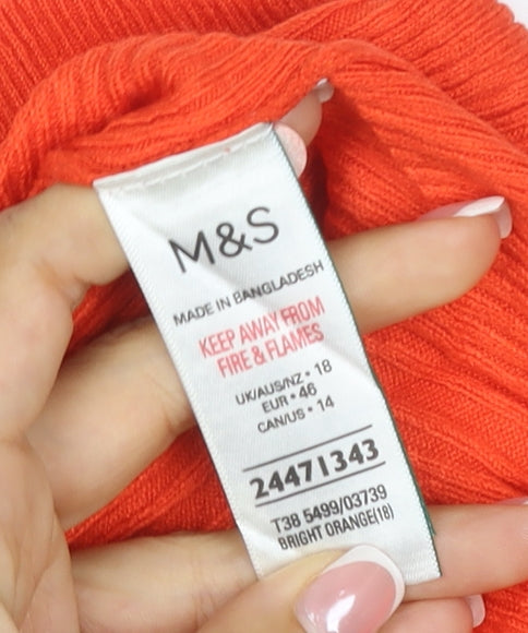 Marks and Spencer Women Orange UK 18 Ribbed Roll Neck Pullover Jumper