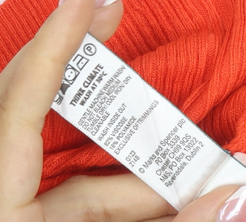 Marks and Spencer Women Orange UK 18 Ribbed Roll Neck Pullover Jumper