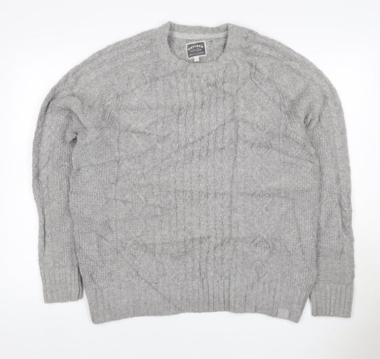 FatFace Women Grey M Cable Knit Cotton Crew Neck Pullover Jumper
