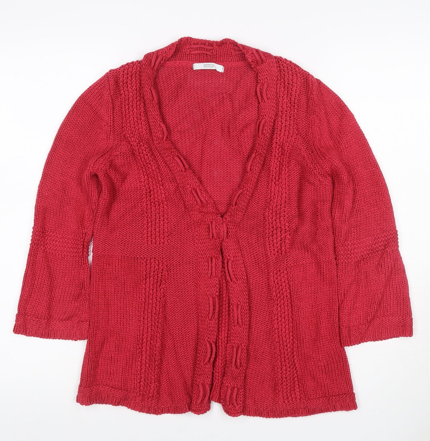 Marks and Spencer Women Red UK 12 Open Cable Knit Cotton Cardigan
