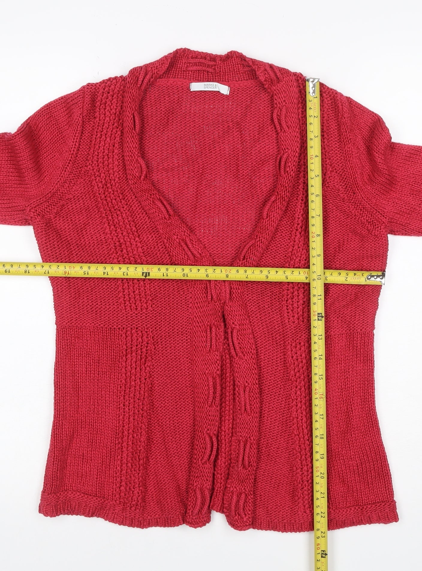Marks and Spencer Women Red UK 12 Open Cable Knit Cotton Cardigan