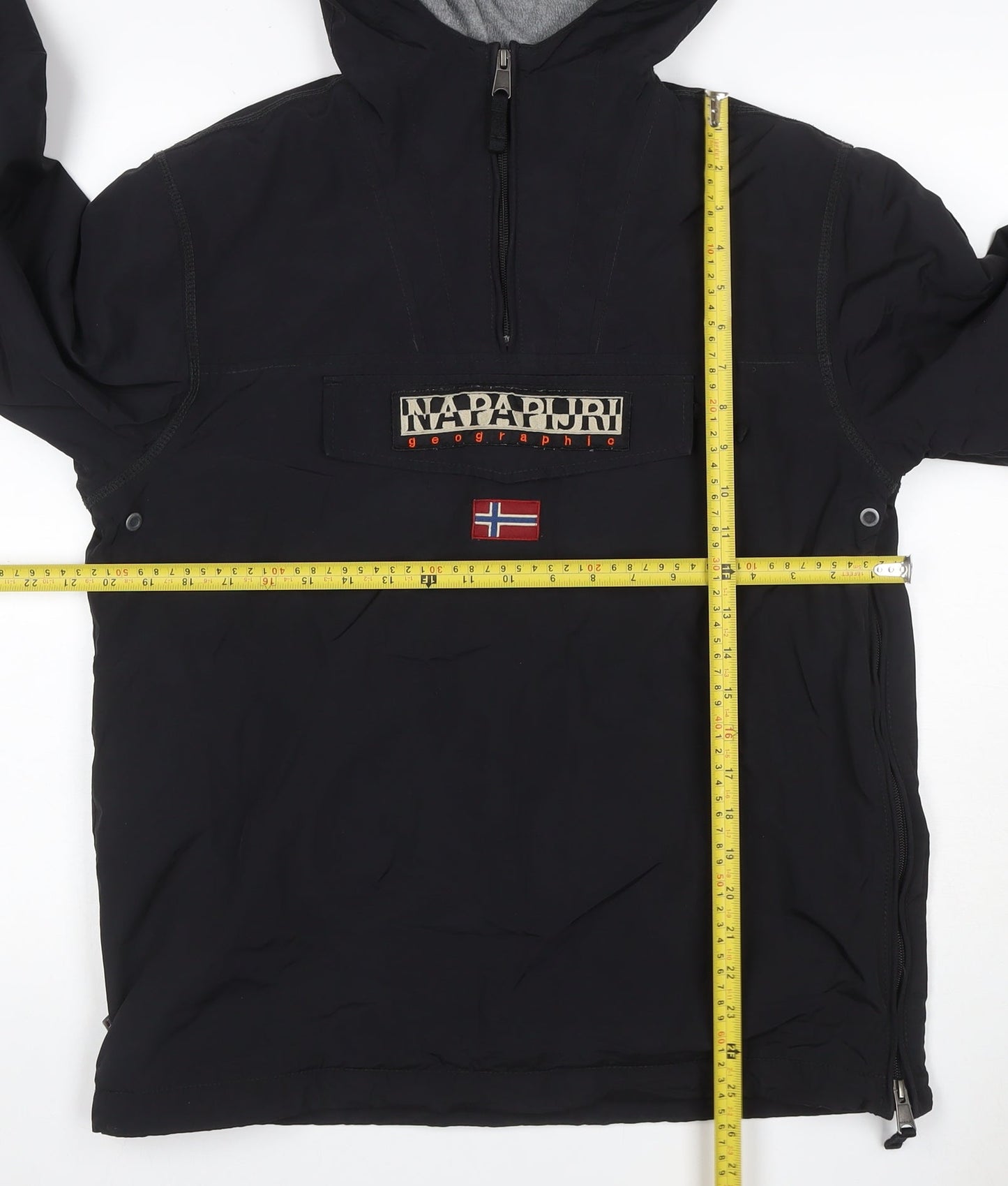 Napapijri Women’s Black UK 16 Hooded Fleece-Lined 1/4 Zip Anorak Jacket