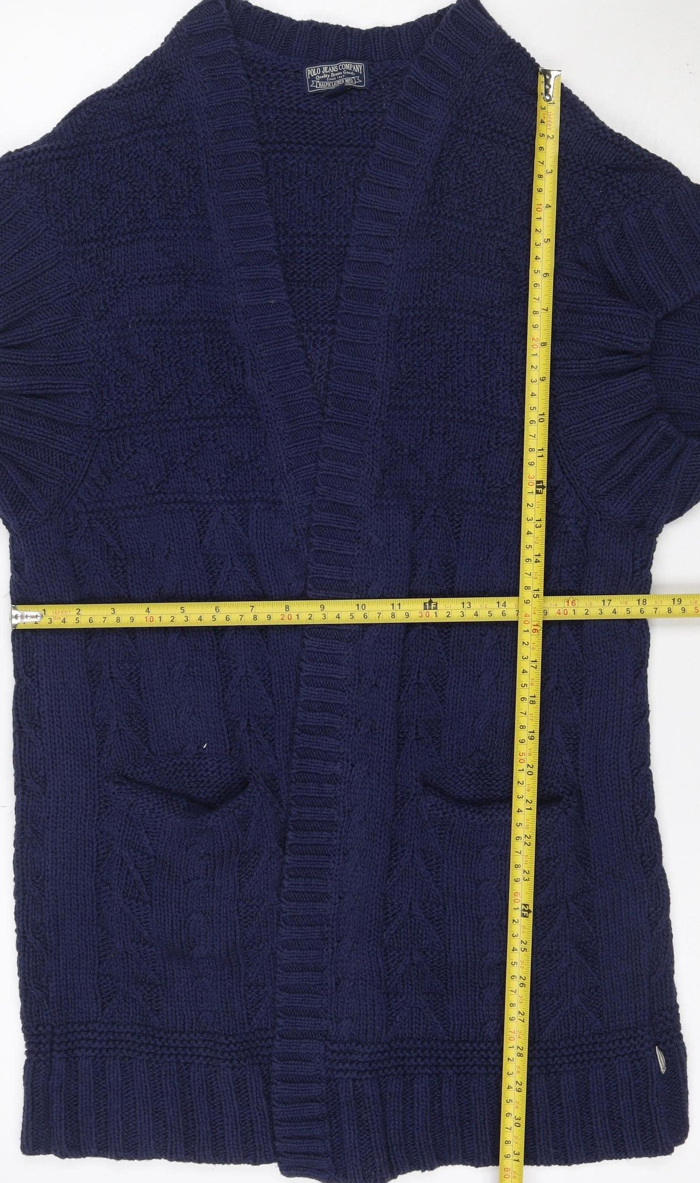 Polo Jeans Ralph Lauren Women Blue L Cable Knit High Neck Vest