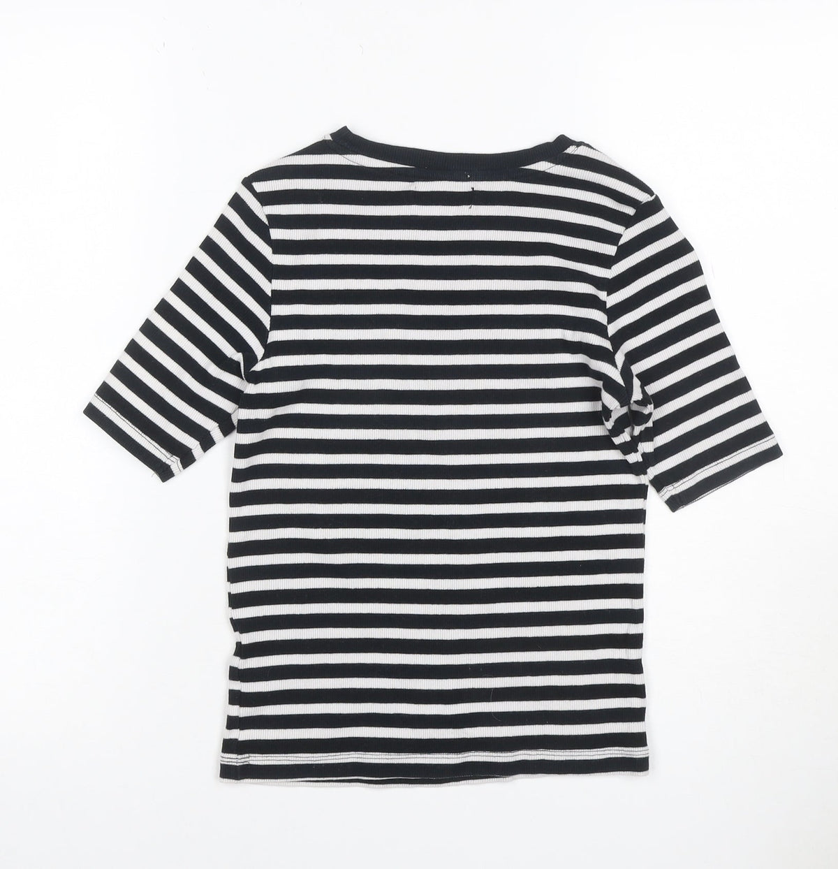 Sinsay Women Black White Stripe Ribbed 3/4 Sleeve Crew Neck T-Shirt S