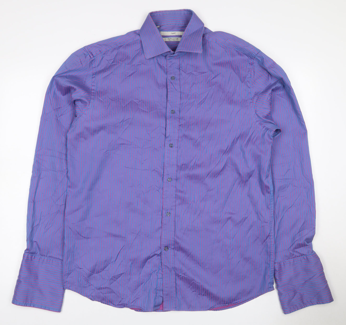 Next Men's Blue Pink Striped 16.5 Tailored Fit Cotton Shirt