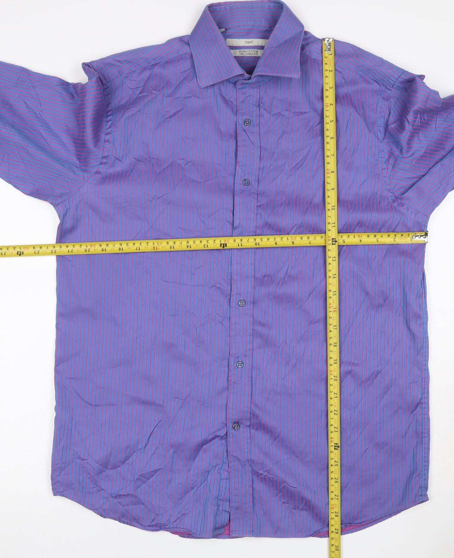 Next Men's Blue Pink Striped 16.5 Tailored Fit Cotton Shirt