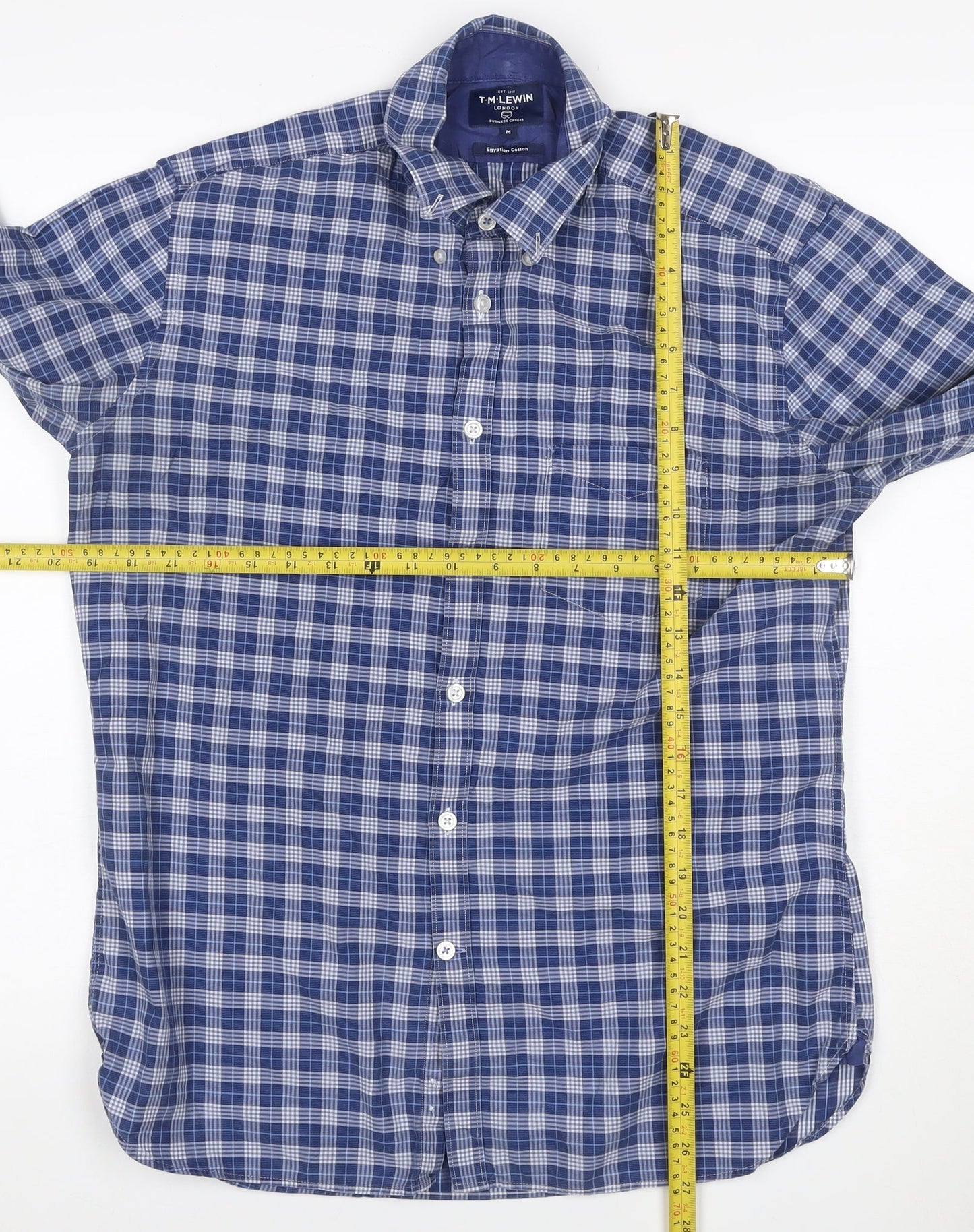 T.M. Lewin Men's Blue Plaid Egyptian Cotton Button-Down Shirt M