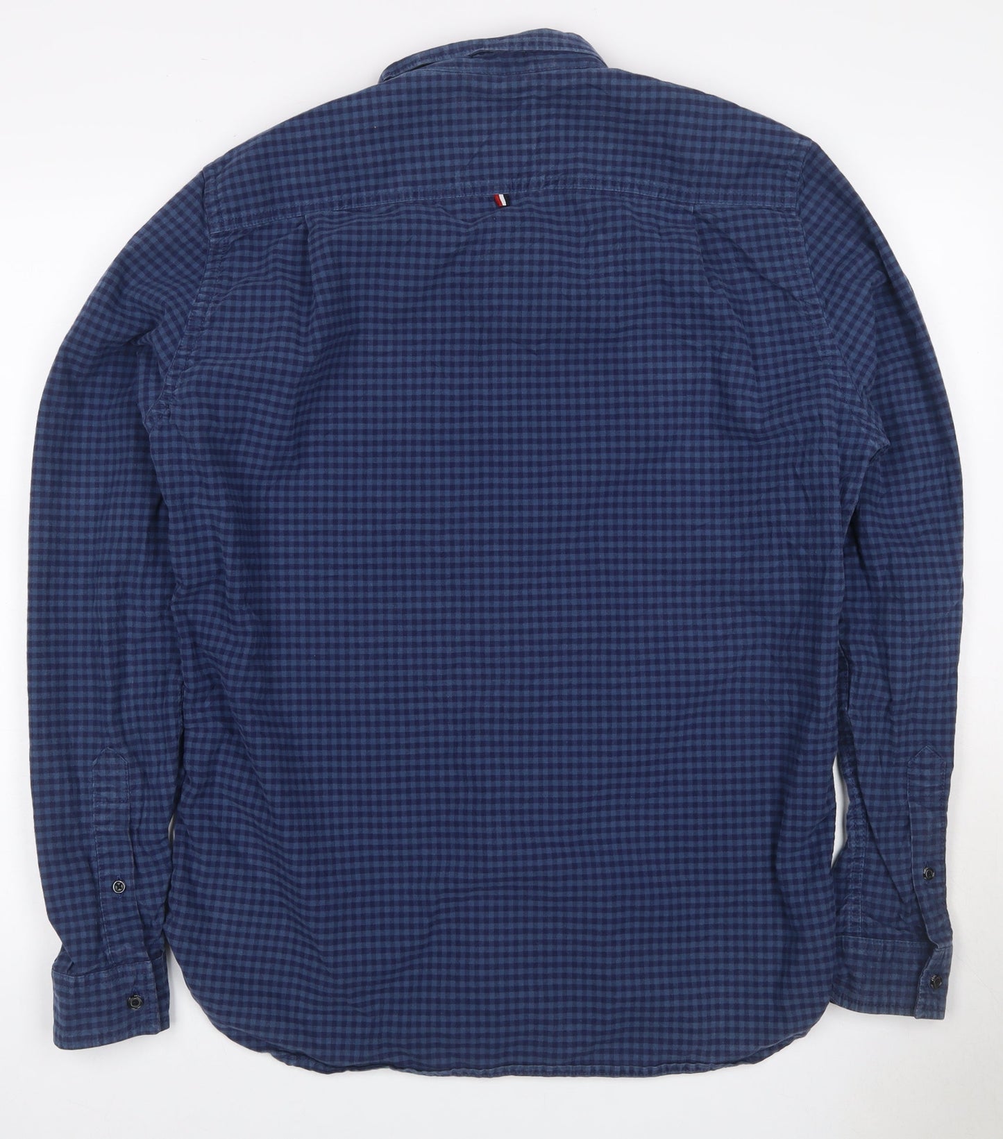 Superdry Men Blue Check Cotton Button-Up Shirt XL Long Sleeve