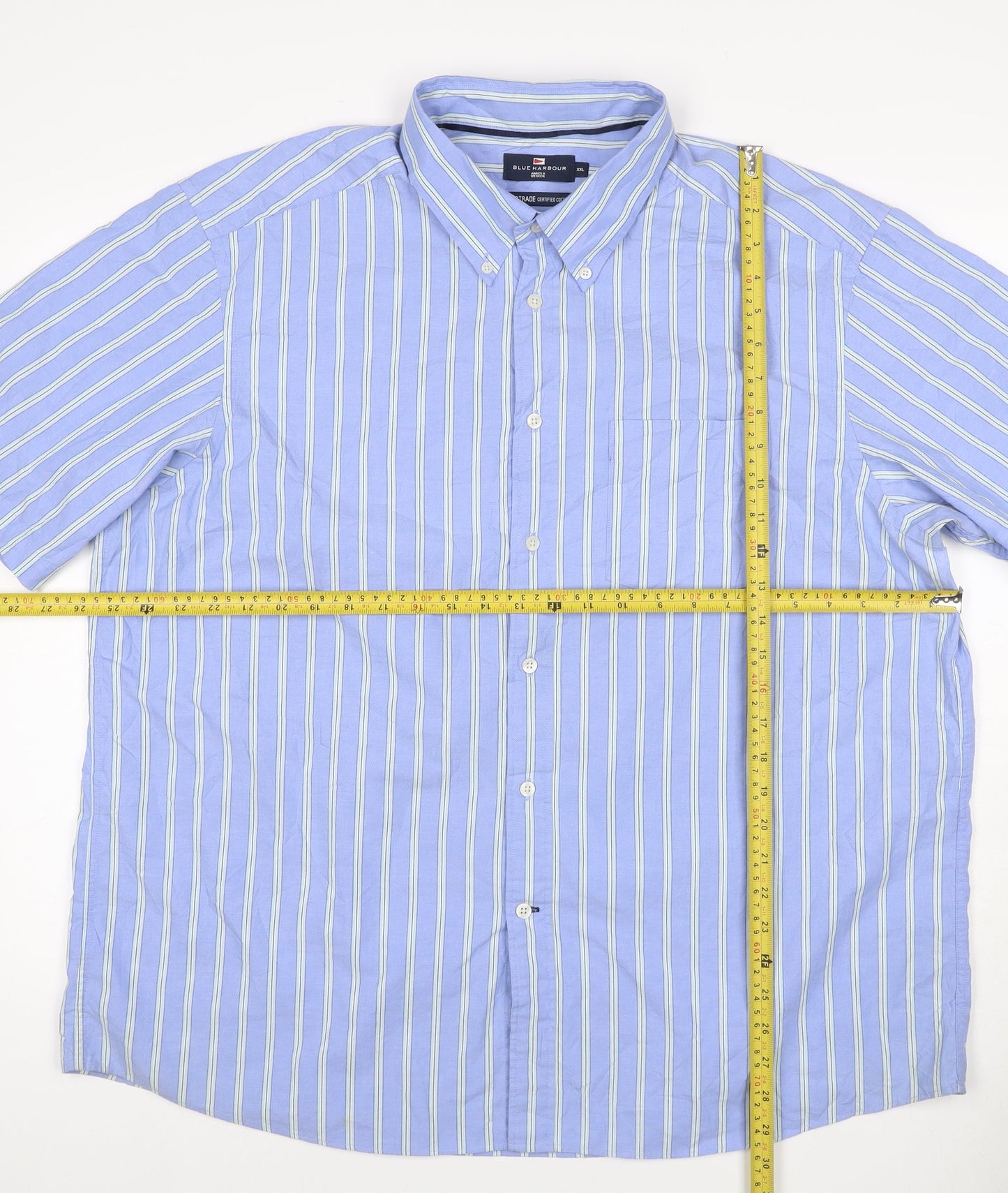Marks and Spencer Men Blue Stripe Button Down Shirt 2XL Short Sleeve