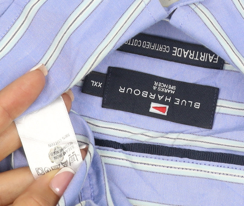 Marks and Spencer Men Blue Stripe Button Down Shirt 2XL Short Sleeve
