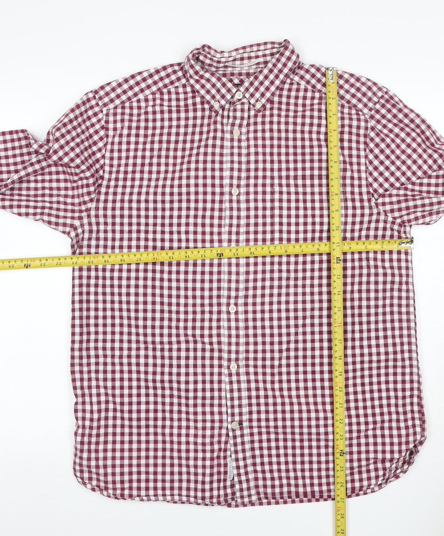 Howick Men's Red Check Cotton Button-Down Long Sleeve Shirt Size L
